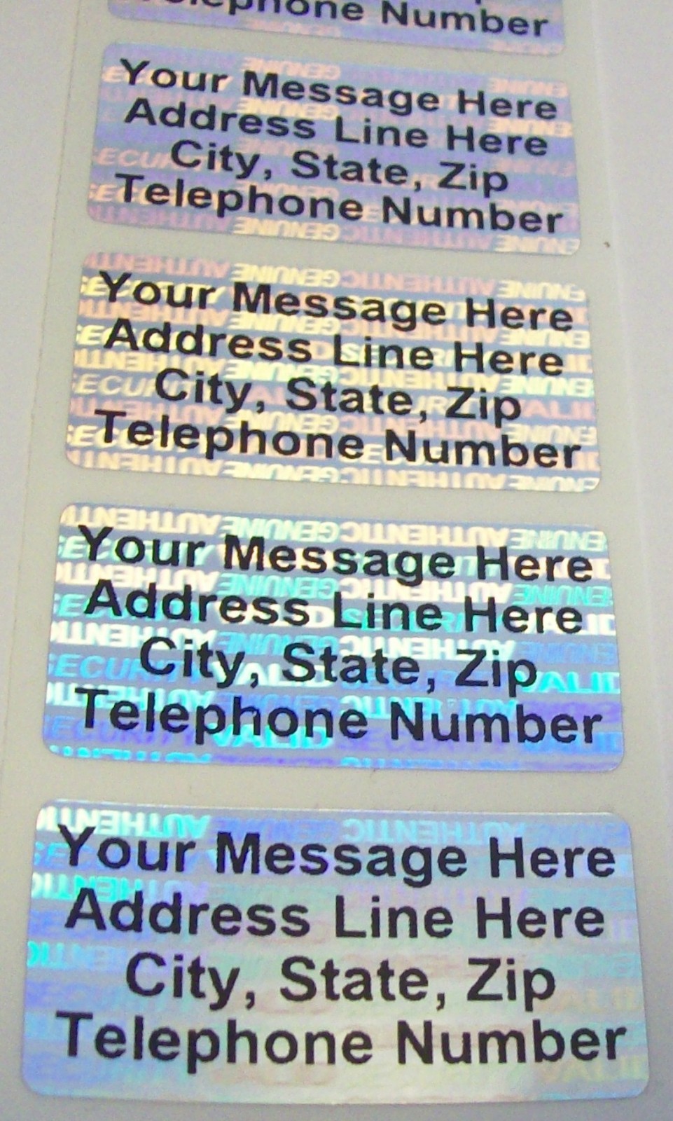SV175c 1000 CUSTOMIZED SVAG .75″ x 1.5″ Hologram Security Stickers