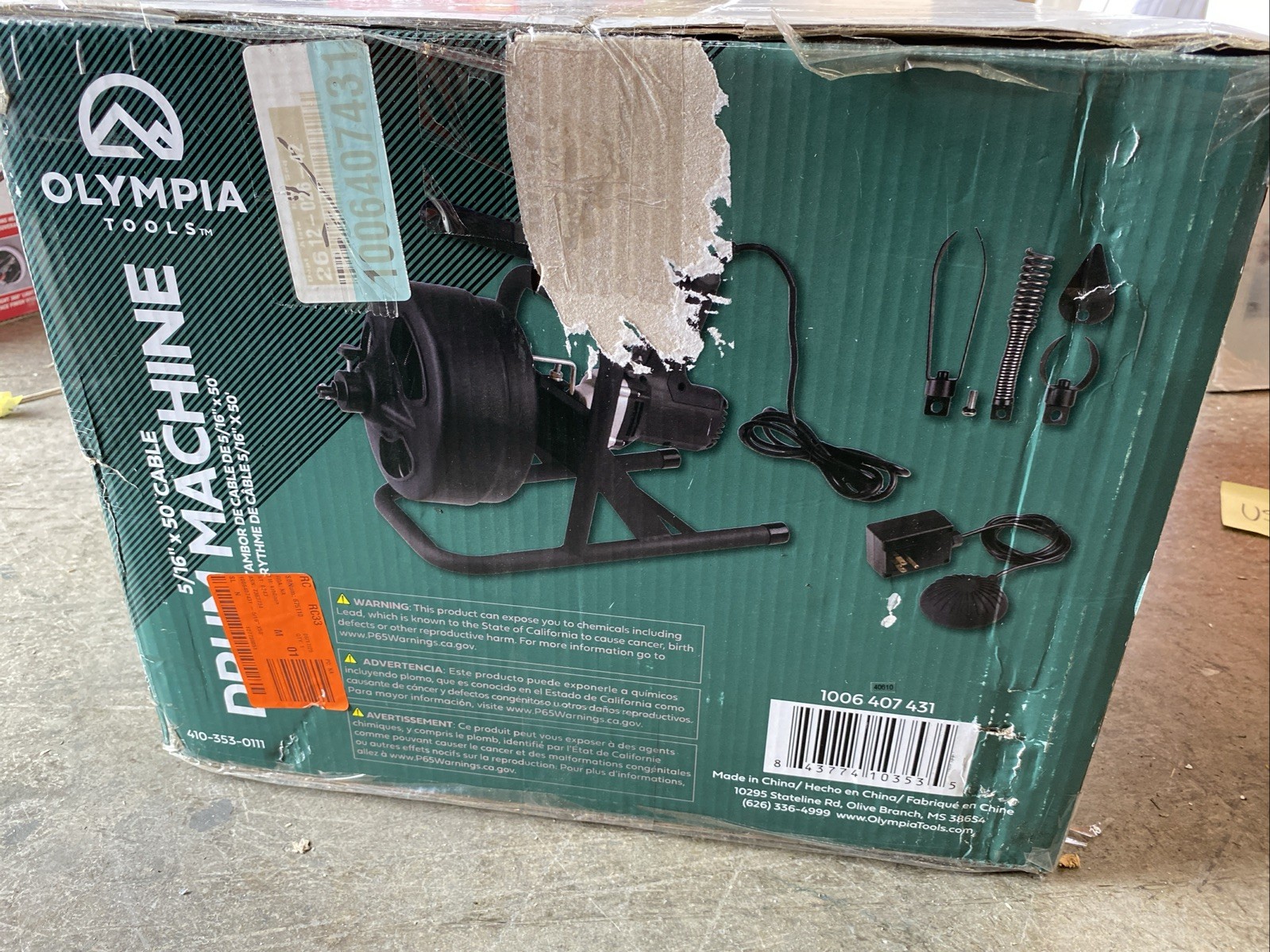 OLYMPIA Drum Machine Corded Auger w/5/16″ X 50′ Inner Core Cable 1006407431 Used