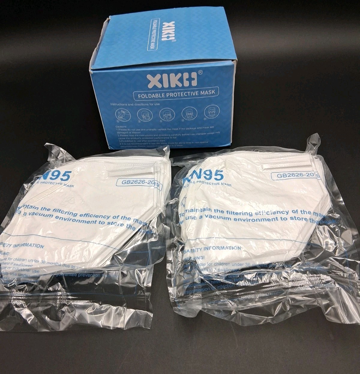XIKH KN95 Foldable Face Masks GB2626-2019 Vacuum Packed 2 10-Packs 20 Total USA