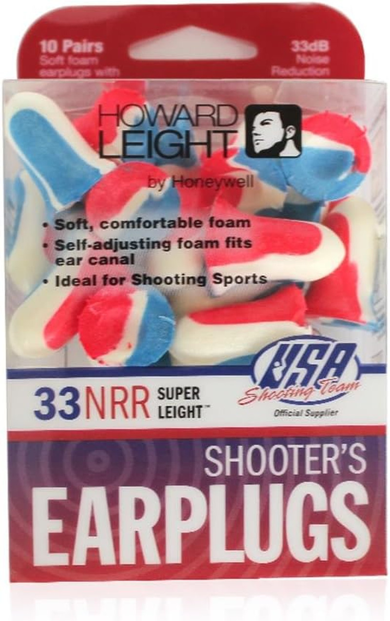 Howard Leight Disposable Foam Shooting Earplugs, 10-Pairs Red/White/Blue