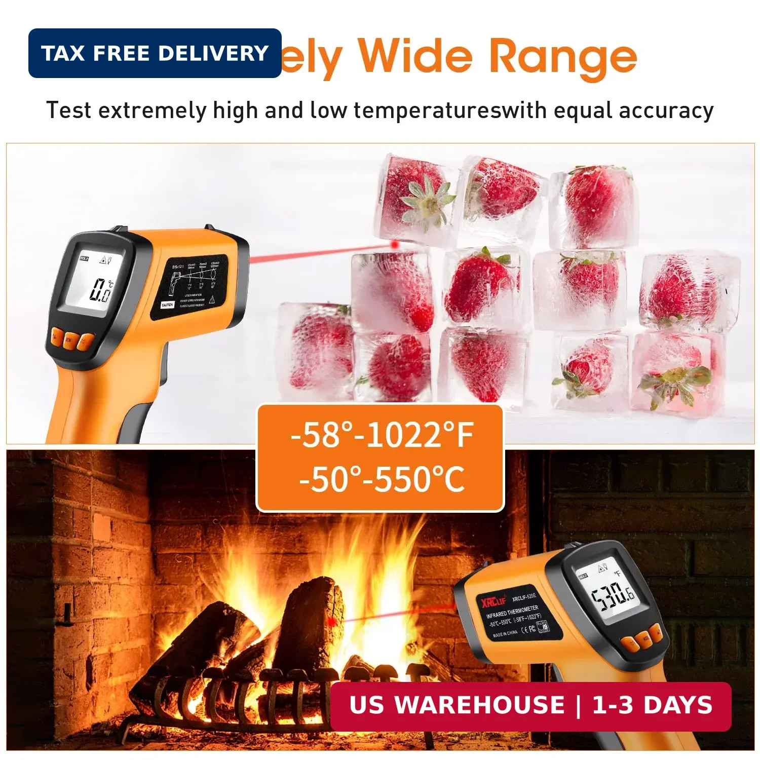 Laser Thermometer Infrared Temp Gun with Self Calibration -58°F to 1022°F (-50°C