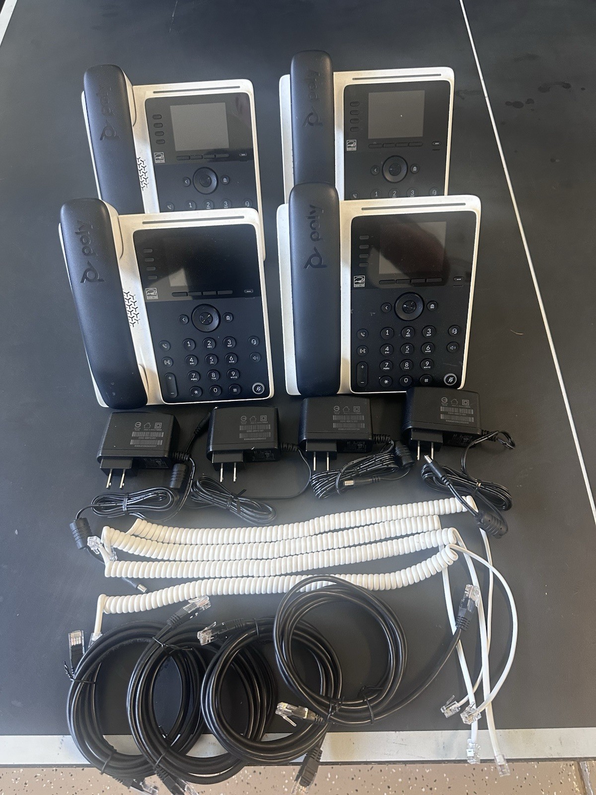**Lot Of 4** Poly Edge E220 VoIP IP Desk Phone 4 Line With PWR Adapter And Cords