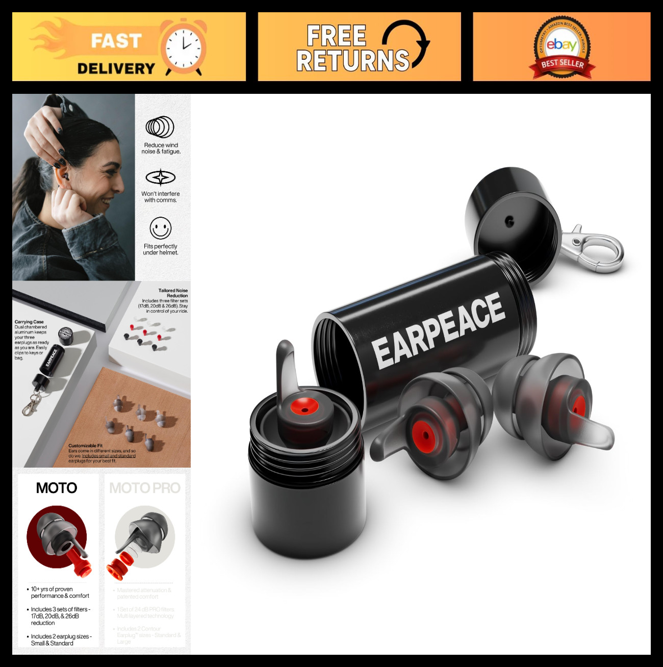 Reusable Motorcycle Ear Plugs – Wind Noise Protection, High Fidelity Noise Cance