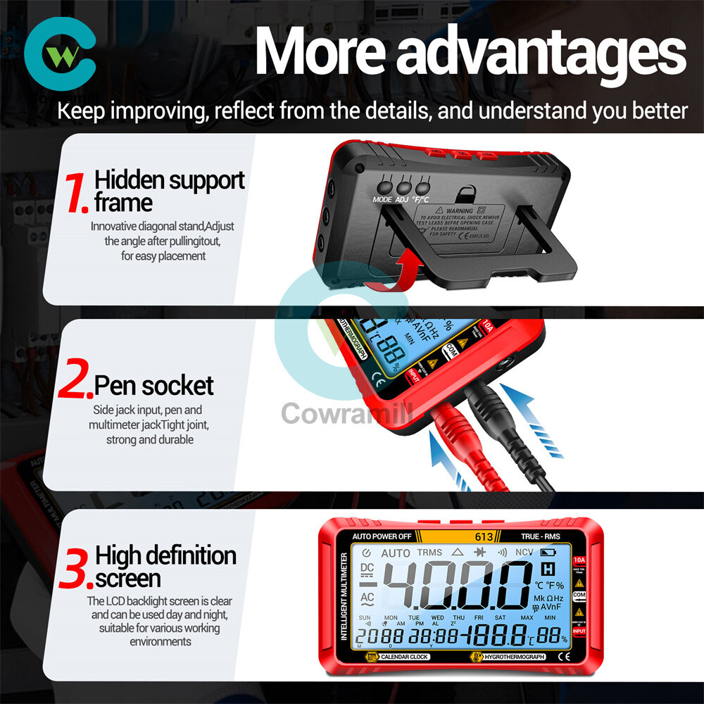 ANENG 612 613 AC/DC Digital Multimeter 4000Counts Calendar Temp Humidity Display