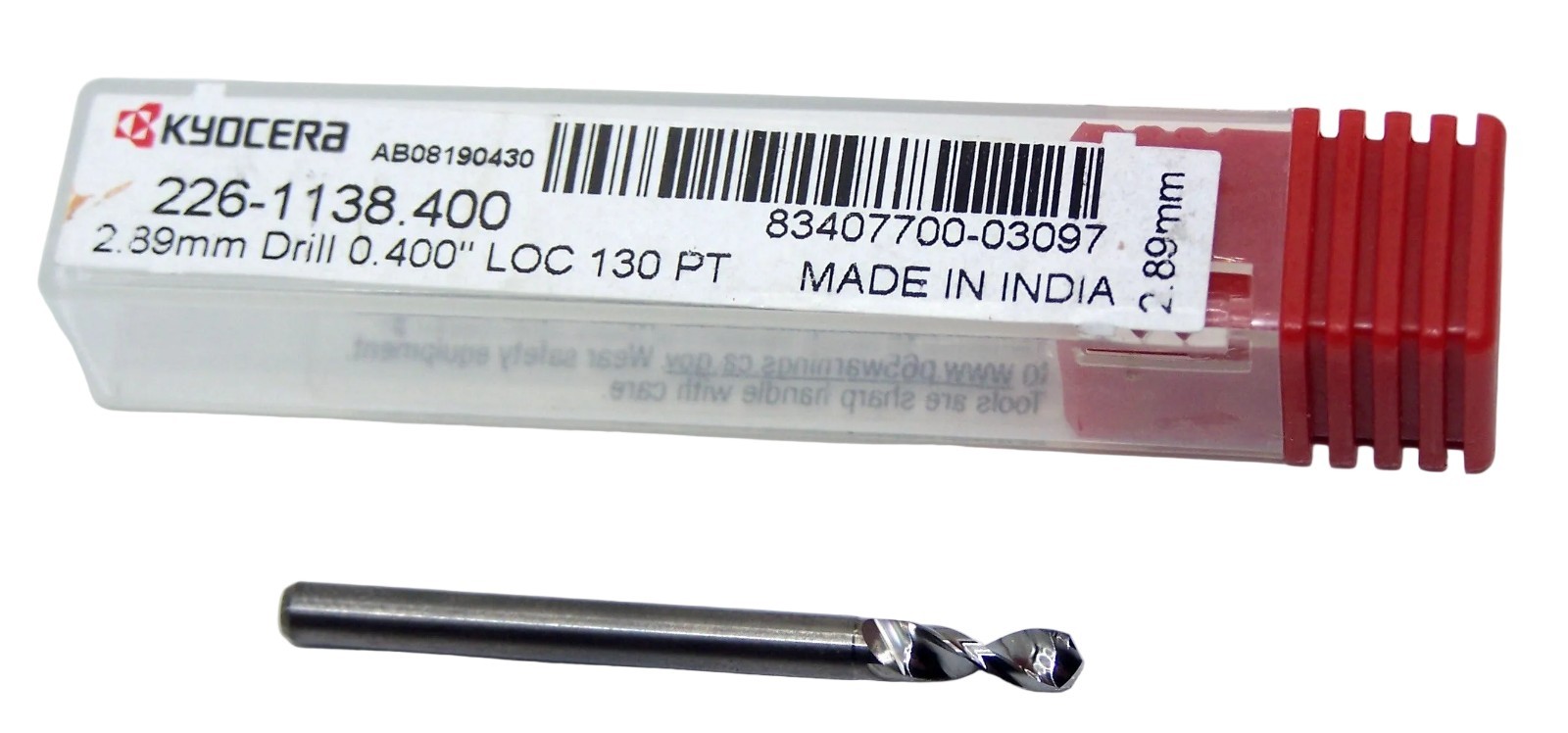 226-1138.400 Kyocera 2.89mm Carbide Drill 2 FLUTE 0.1138″ Diameter 0.400″ Flute