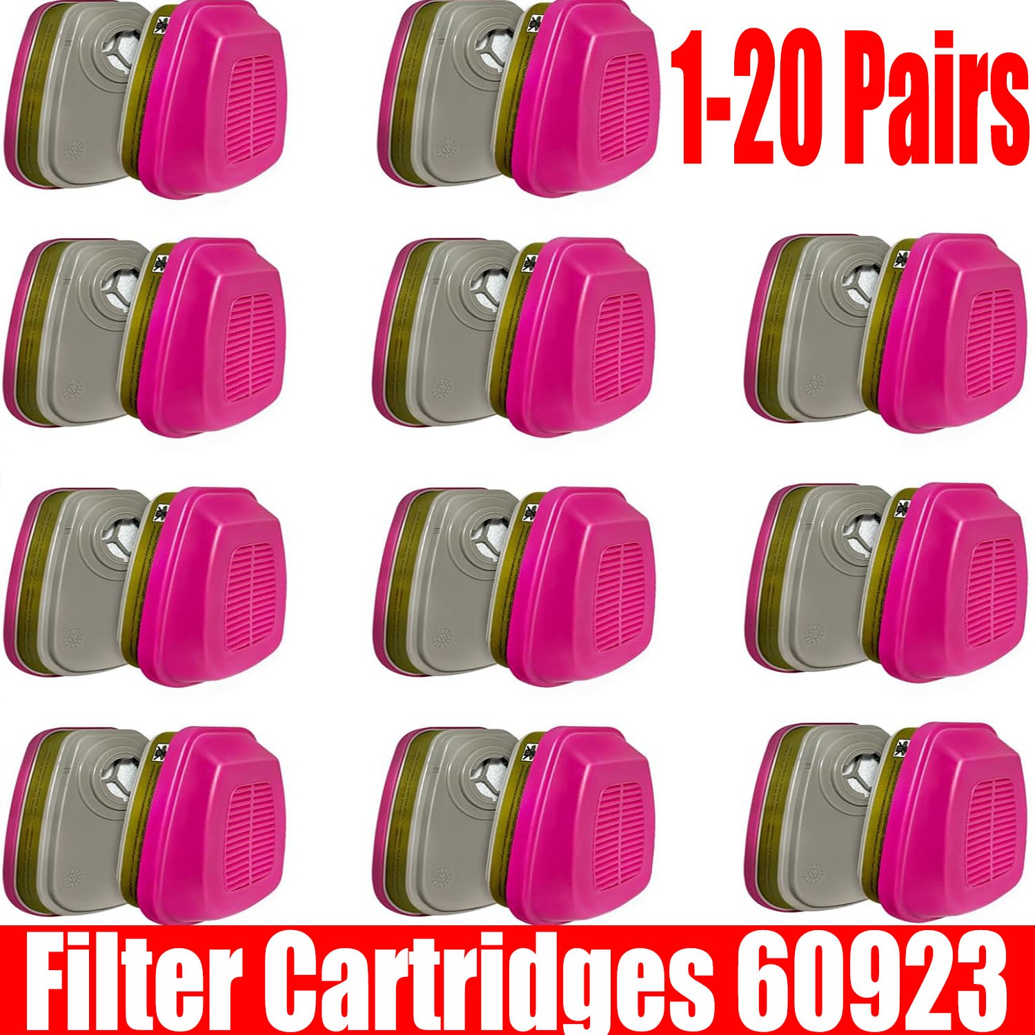 1-20 Pairs For 3M 60923 Organic Gas Replacement Respirator Cartridge/Filter new