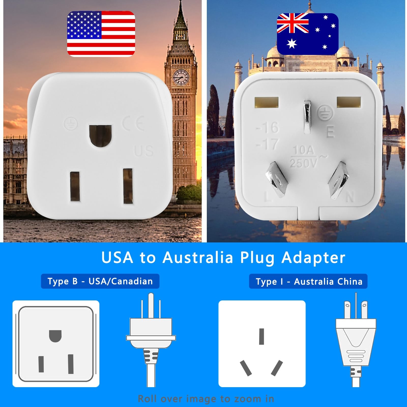 2 Pack US to Australia/New Zealand Plug Adapter, Type I Travel Power Adapter wit