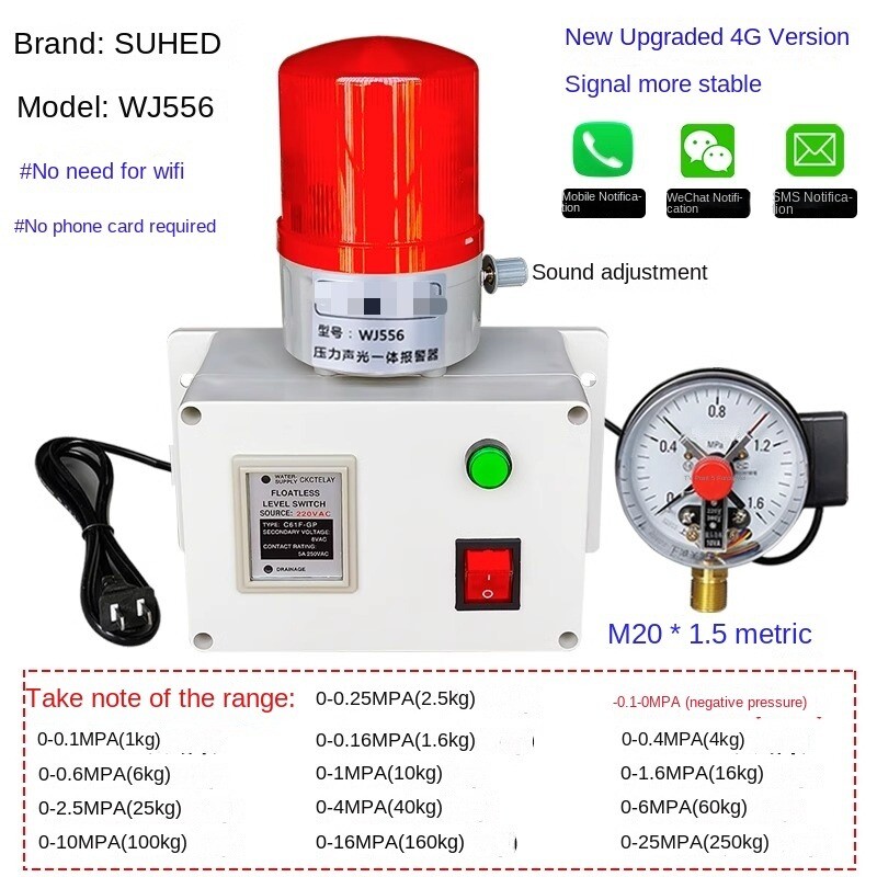 105dB Sound Light Alarm High/Low Air Water Oil Pressure Alarm 24V/220V