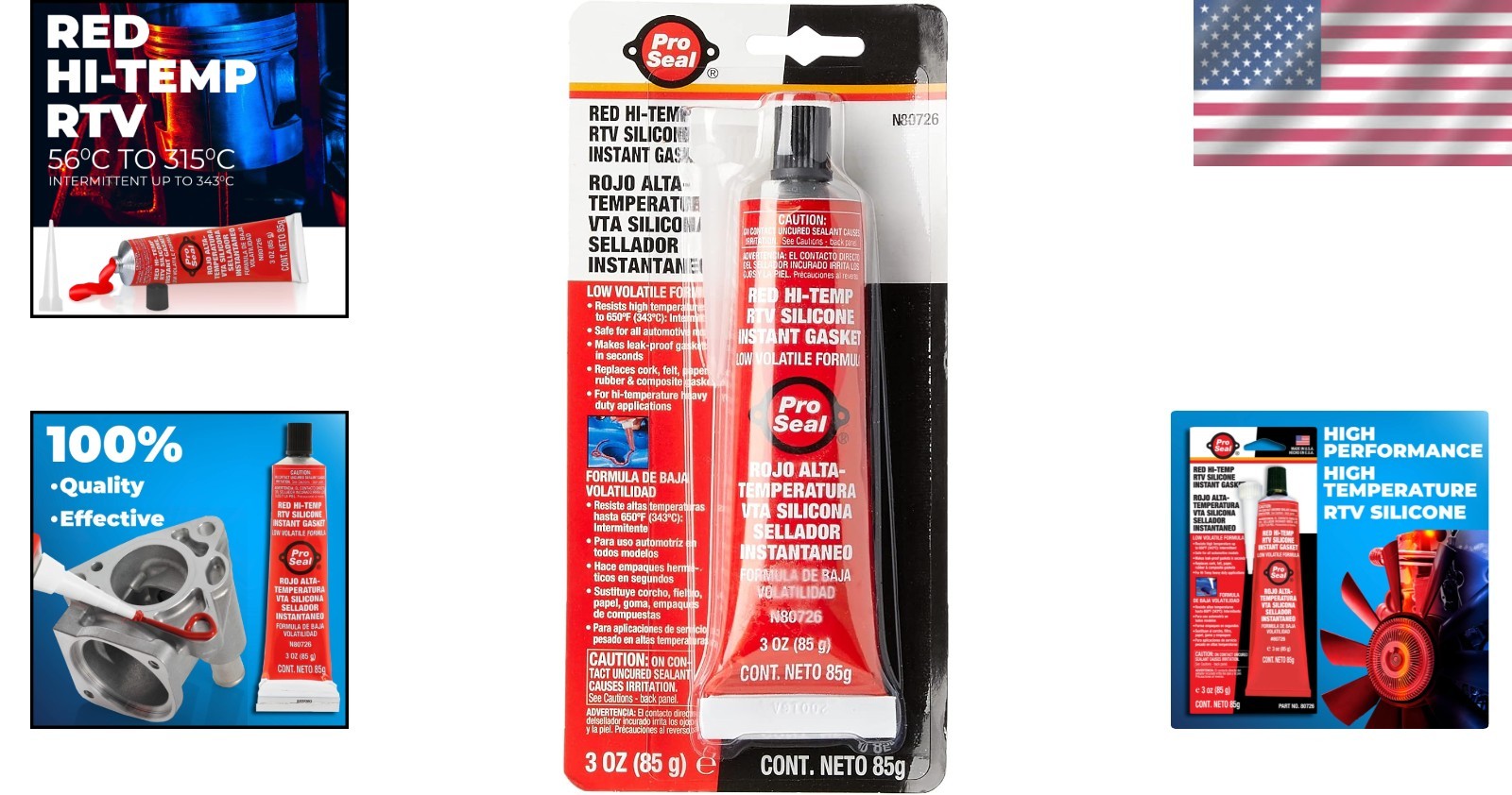 High-Temperature RTV Silicone Sealant, 3 oz, Waterproof & Sensor-Safe Red
