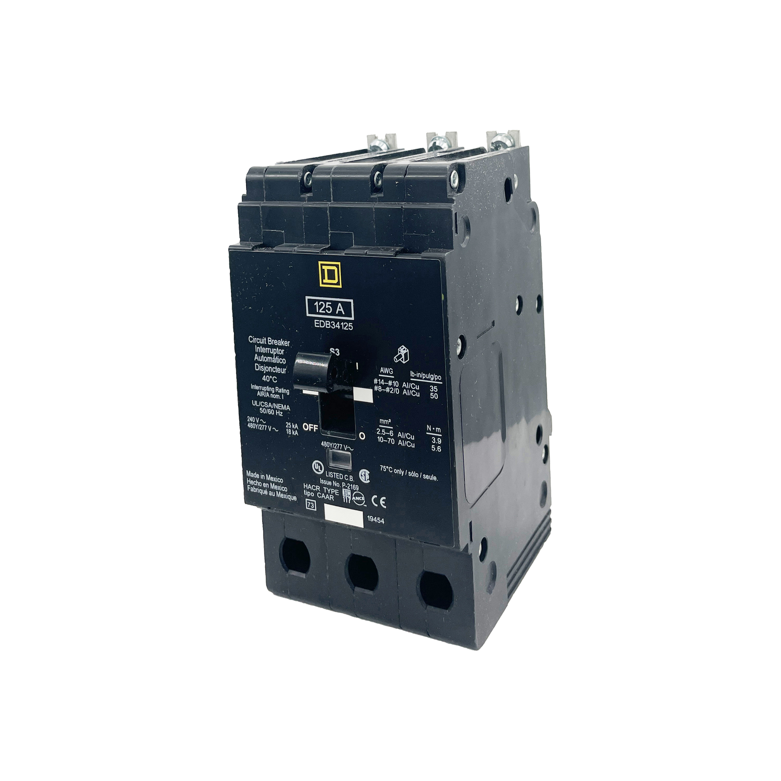 NIB – Square D – EDB34125 – Molded Case Circuit Breaker – 125A, 3-Phases, 480V