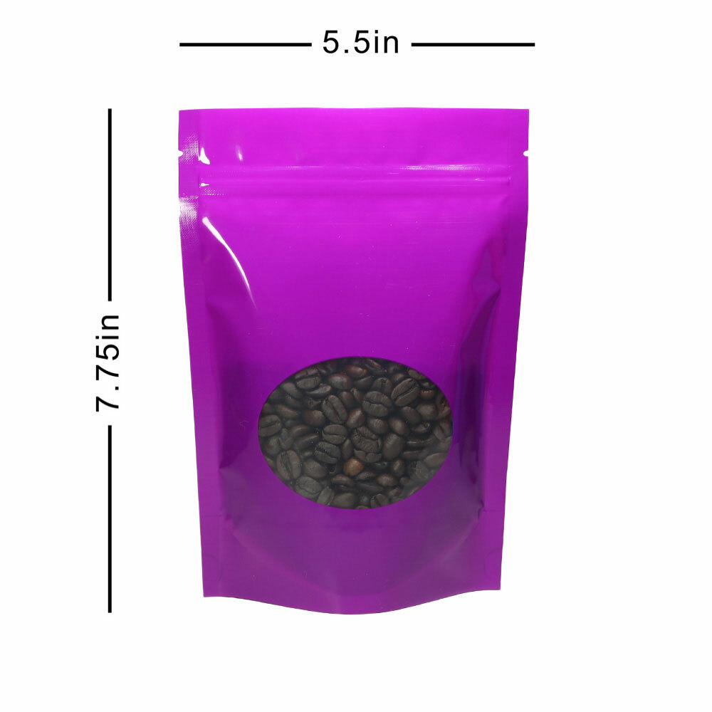 5.5×7.75in Glossy Purple Mylar Round Window Stand up Zip Lock Bag w/ Machine