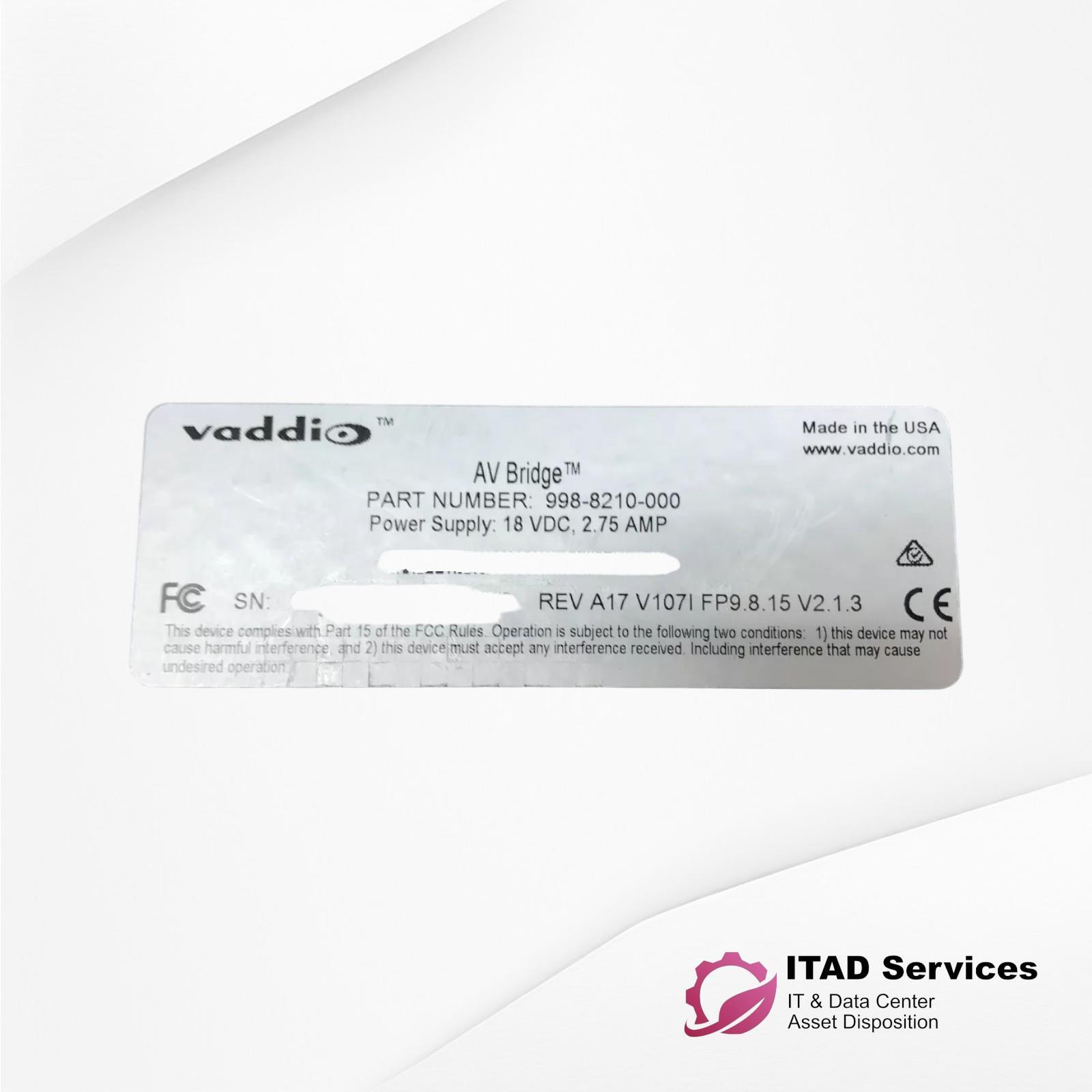VADDIO AV Bridge HDMI/BNC/VGA Conference IP A/V Over IP P/N 998-8210-000 -TESTED