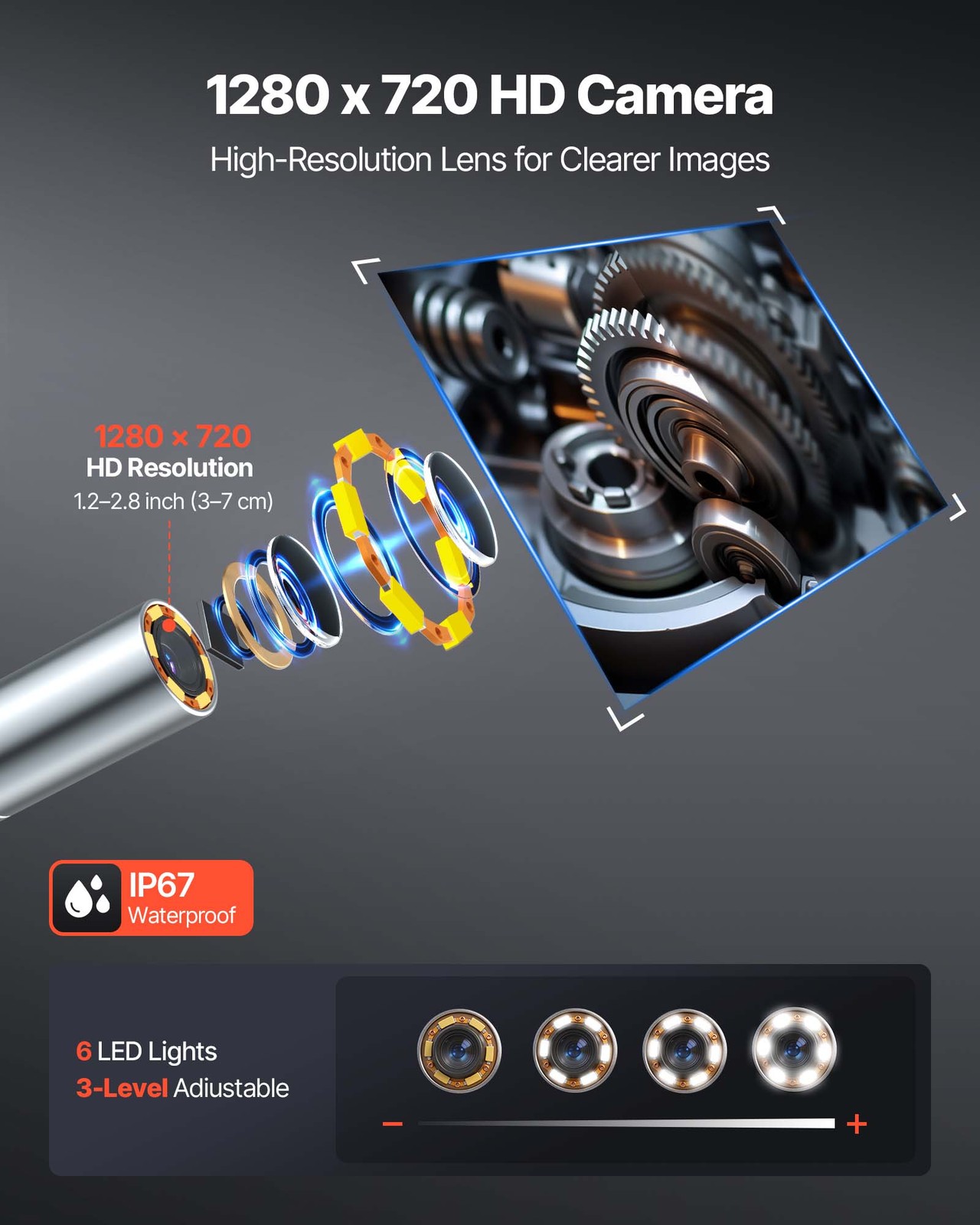 VEVOR 2-Way Articulating Borescope with 0.15″ Ultra Slim Lens 5″ Screen 8X Zoom