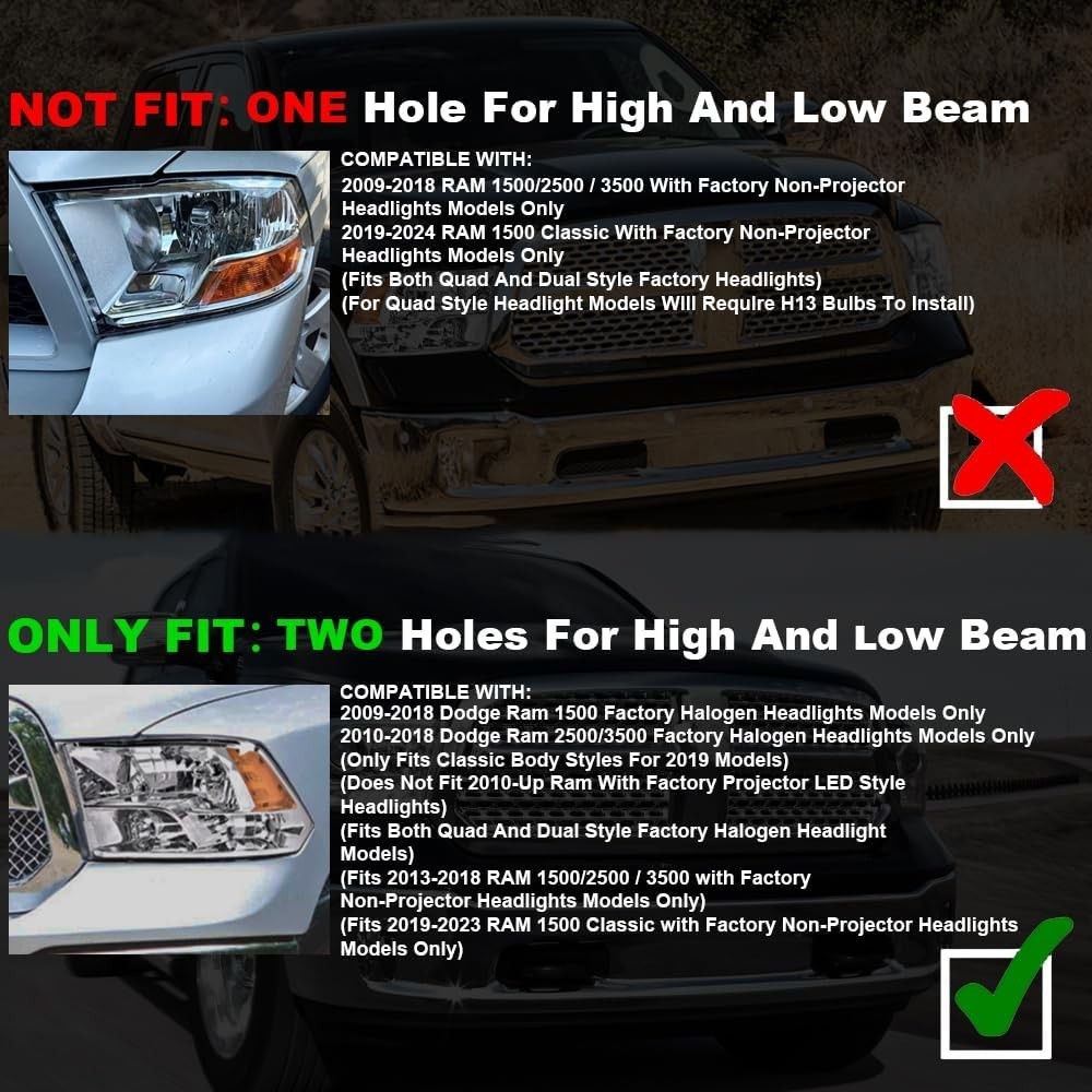 LED DRL Headlamps Dodge Ram 1500-3500 2009-2012 Smoky Lens Chrome Housing Amber