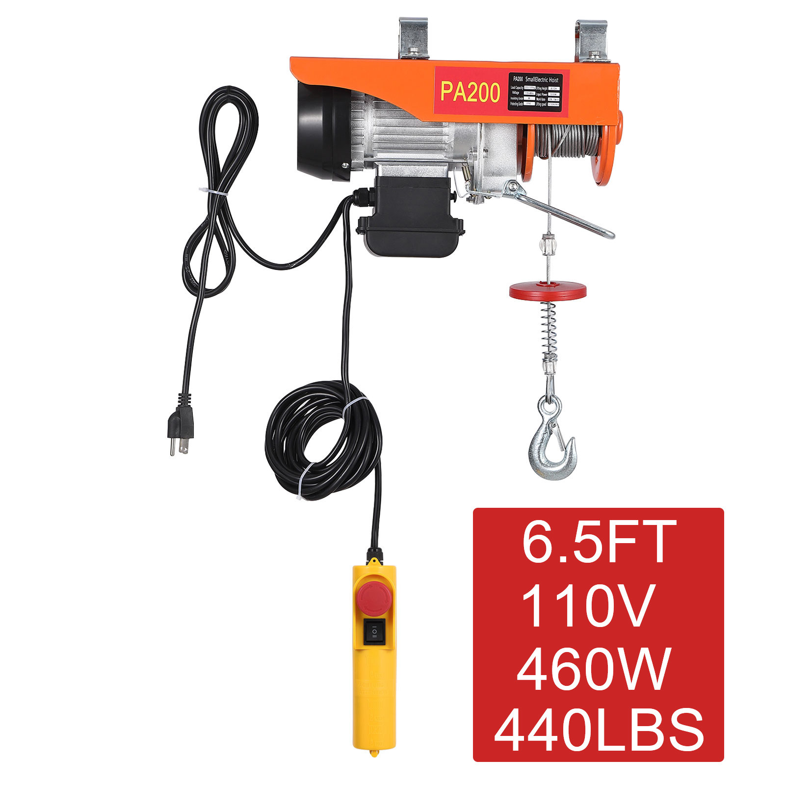 440LB 6.5FT Double Slings Engine Lift Electric Hoist Crane 460W 110V Wire Winch