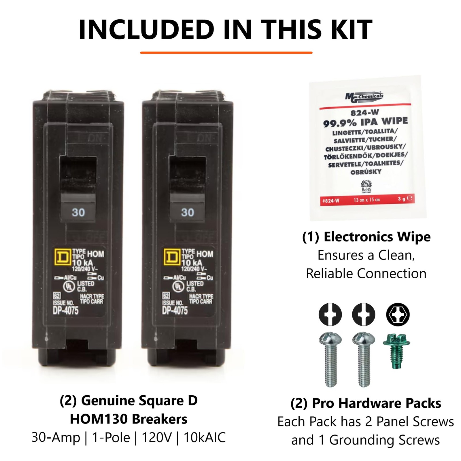 Genuine Square D HOM130 Circuit Breaker Kit Bundle (2 Pack), 30 Amp (30A) Sin…