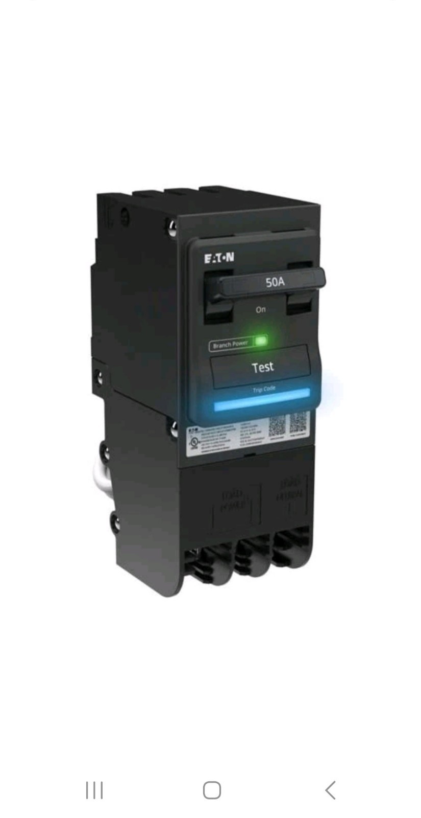 Eaton SBR250WGF Breaker, Smart, Ableedge, Br, 2P Gfi 50A, 120/240Vac