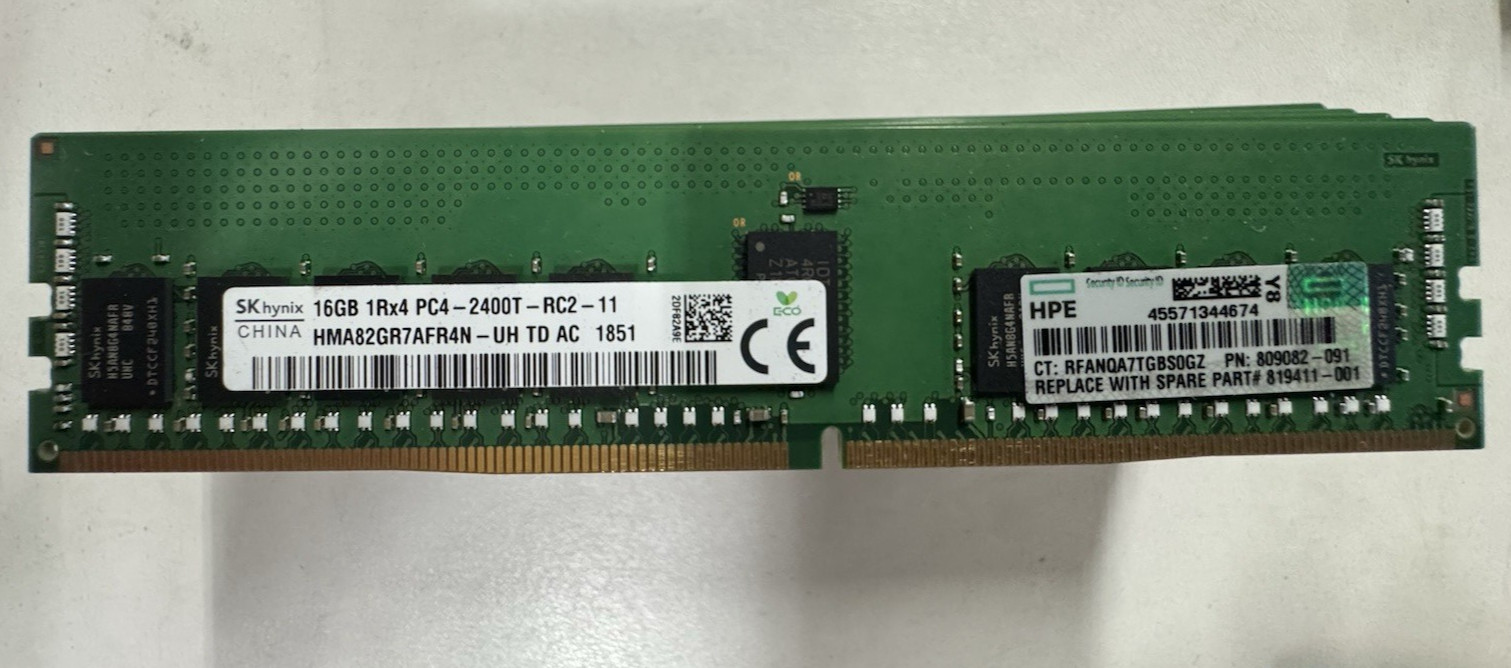 Lot of 12 SK Hynix 16GB 1Rx4 PC4-2400T HMA82GR7AFR4N-UH ServerRAM HPE 809082-091