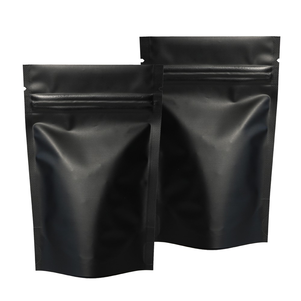 Variety of Sizes for 100pcs Matte Black Metallic Foil Stand-Up Resealable Bags