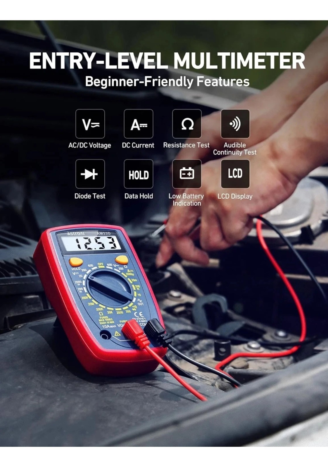 AstroAI Digital Multimeter Tester 2000 Counts with DC AC Voltmeter and Ohm Volt