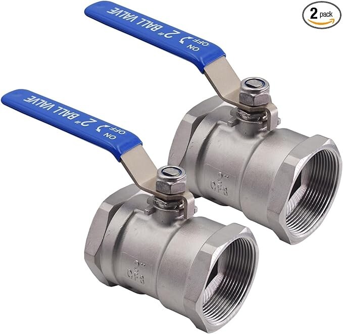 1-Piece 2″ Ball Valve , 304 Stainless Steel, 1000 WOG for Water 2PACK