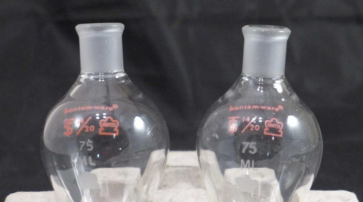 Set of 2 || KIMBLE Kontes Pear-Shaped Flask, 75mL, ST 14/20 #294250-0075