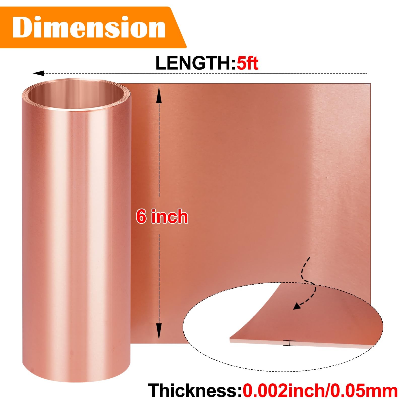 Copper Foil Sheet Roll 6in x 5Ft Copper Sheet 0.05mm Copper Flashing for Hous…