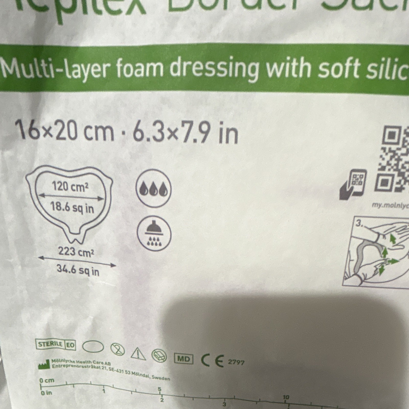 2 Mölnlycke Mepilex Border Sacrum Foam Dressing 16 x 20 cm MPN 282032