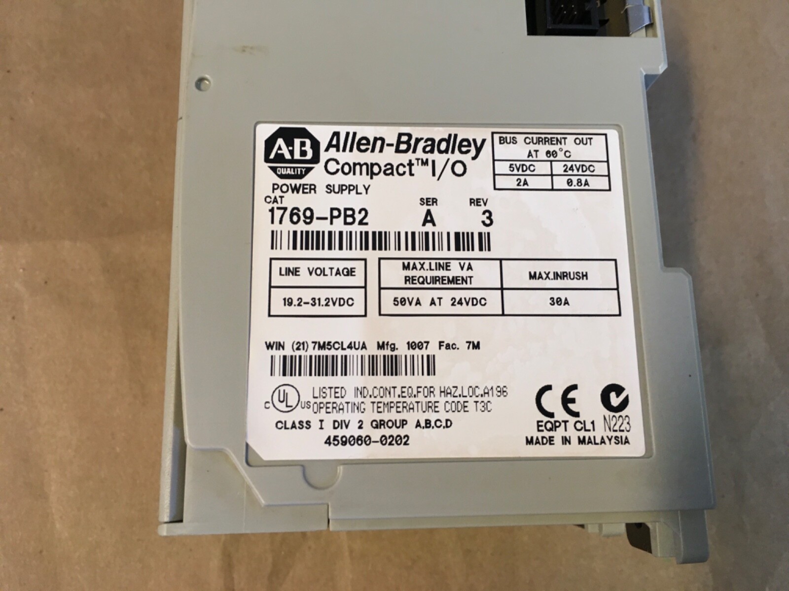 Allen-Bradley 1769-PB2 SER A, REV 3, Compact I/O Power Supply (KB)
