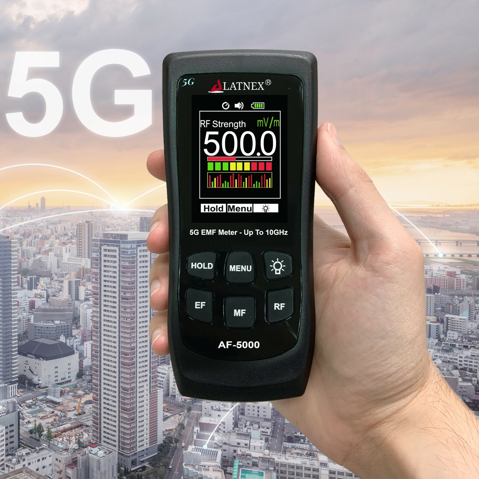 LATNEX AF-5000: Multi-Field 5G Radiation EMF Meter RF Detector Reader to 10GHz