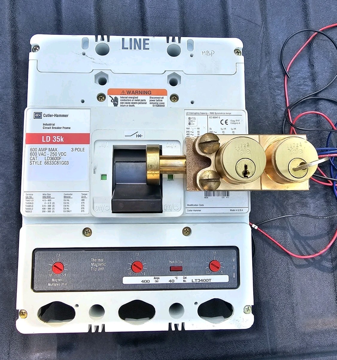 Eaton LD3600F Breaker 400A 600v 3P w/Thermal Magnetic Trip Unit LT3400T