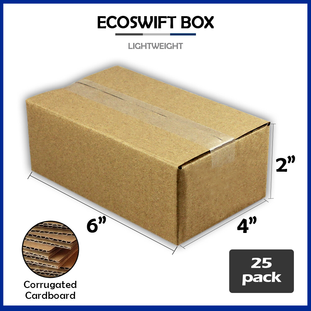 25 6x4x2 «EcoSwift» Brand Cardboard Box Packing Mailing Shipping Corrugated