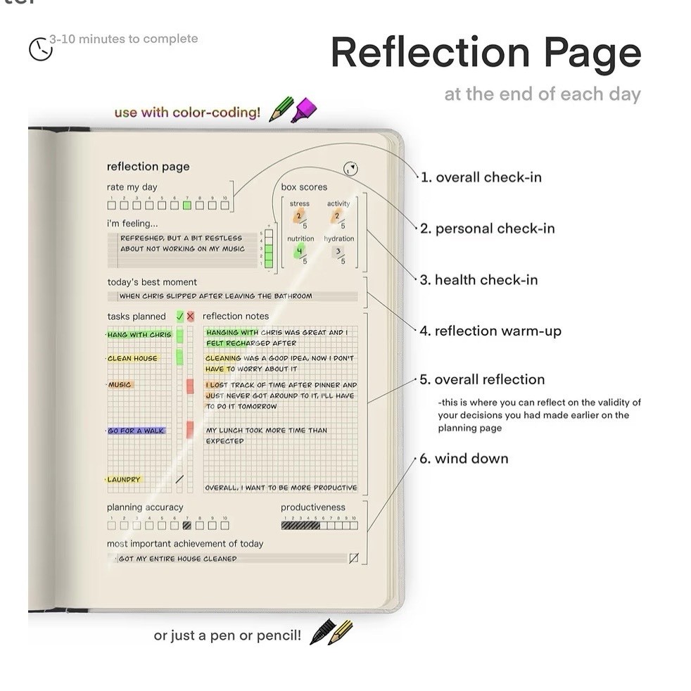 Tuning Notebook Daily & Hourly 3 Month Planner & Reflection Journal Minimalist