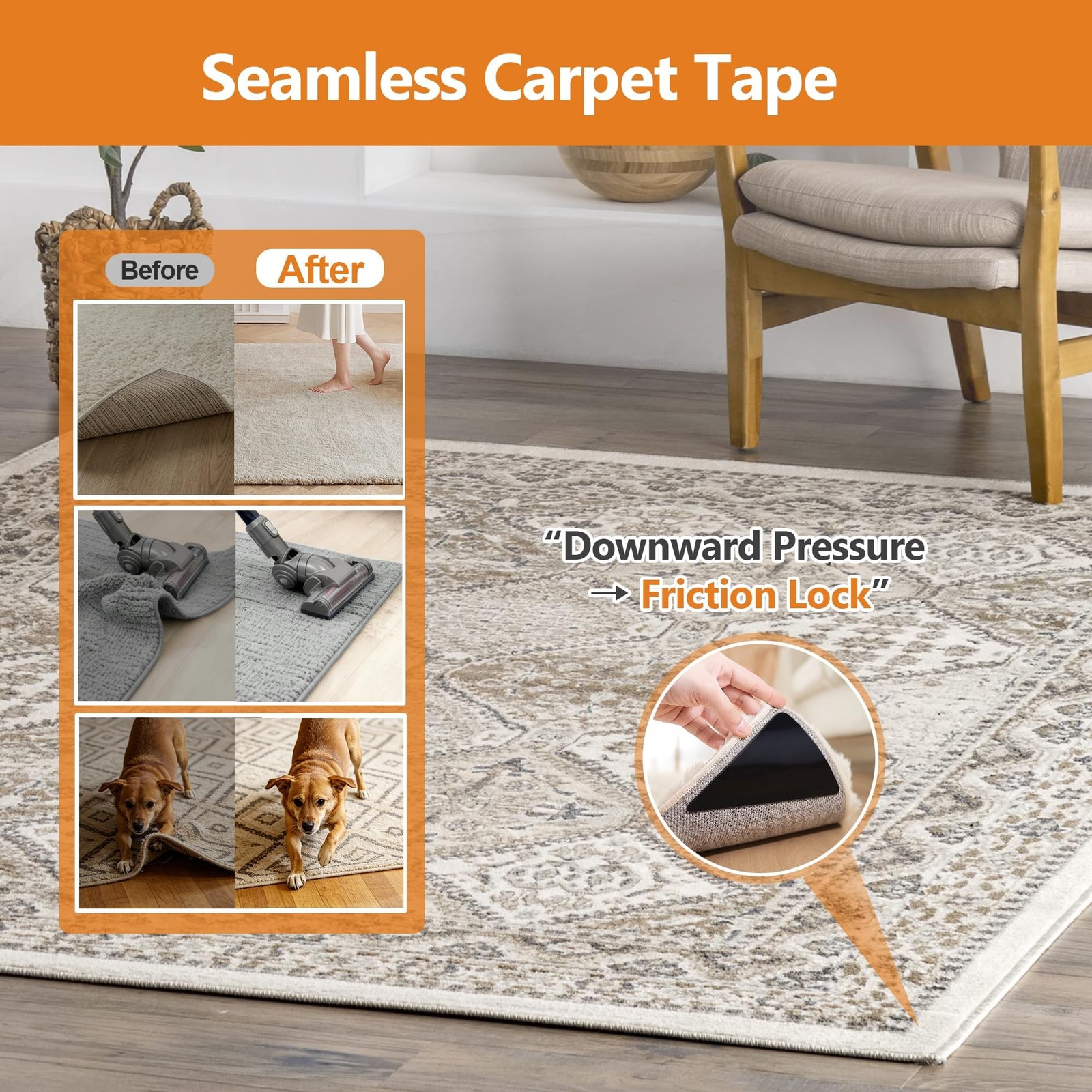16 Pcs Rug Tape,Anti Slip Rug Pads Grippers for Hardwood Floors and Tiles,No …