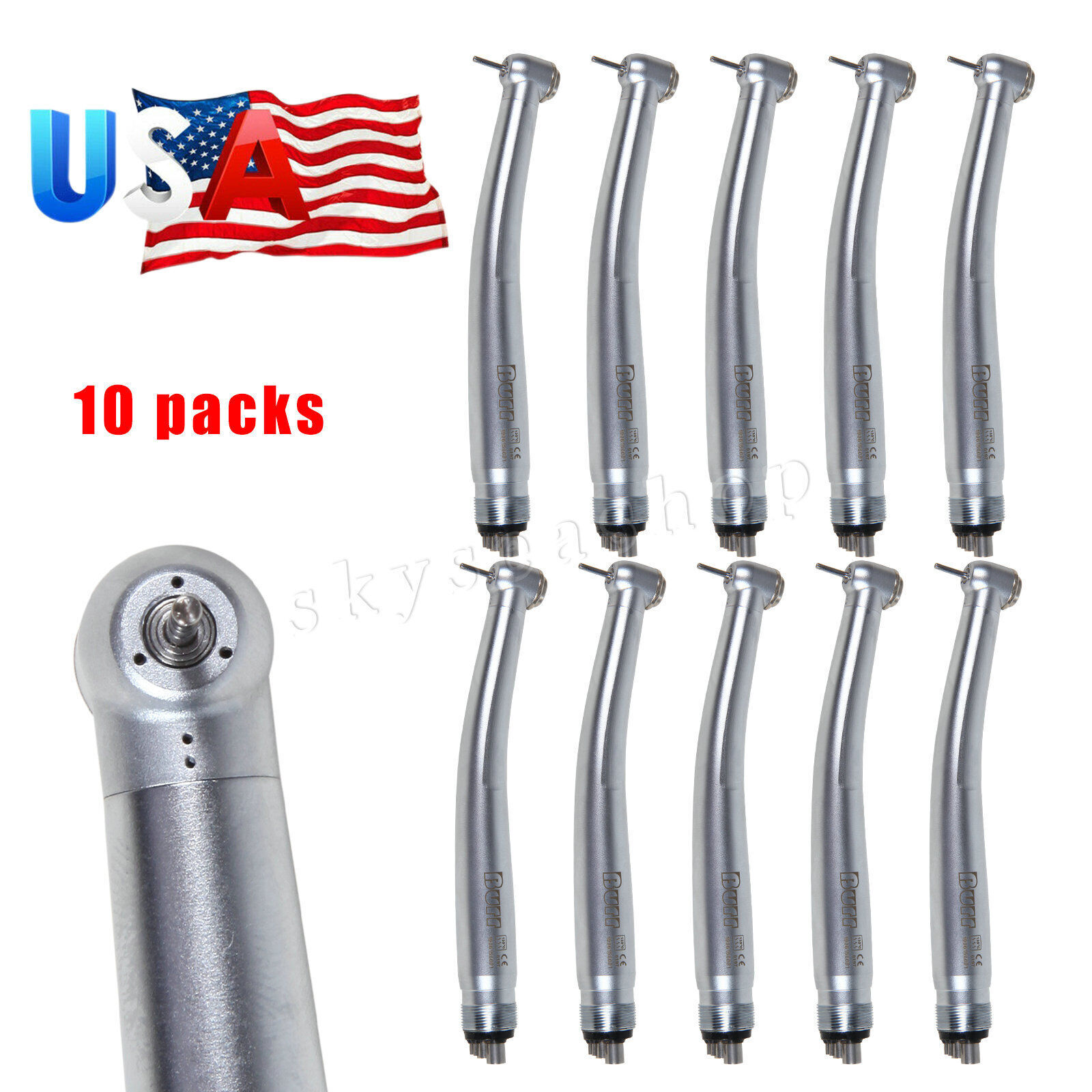 10pcs NSK PANA MAX Style Dental High Speed Handpiece Push Button 4 Hole U3BM