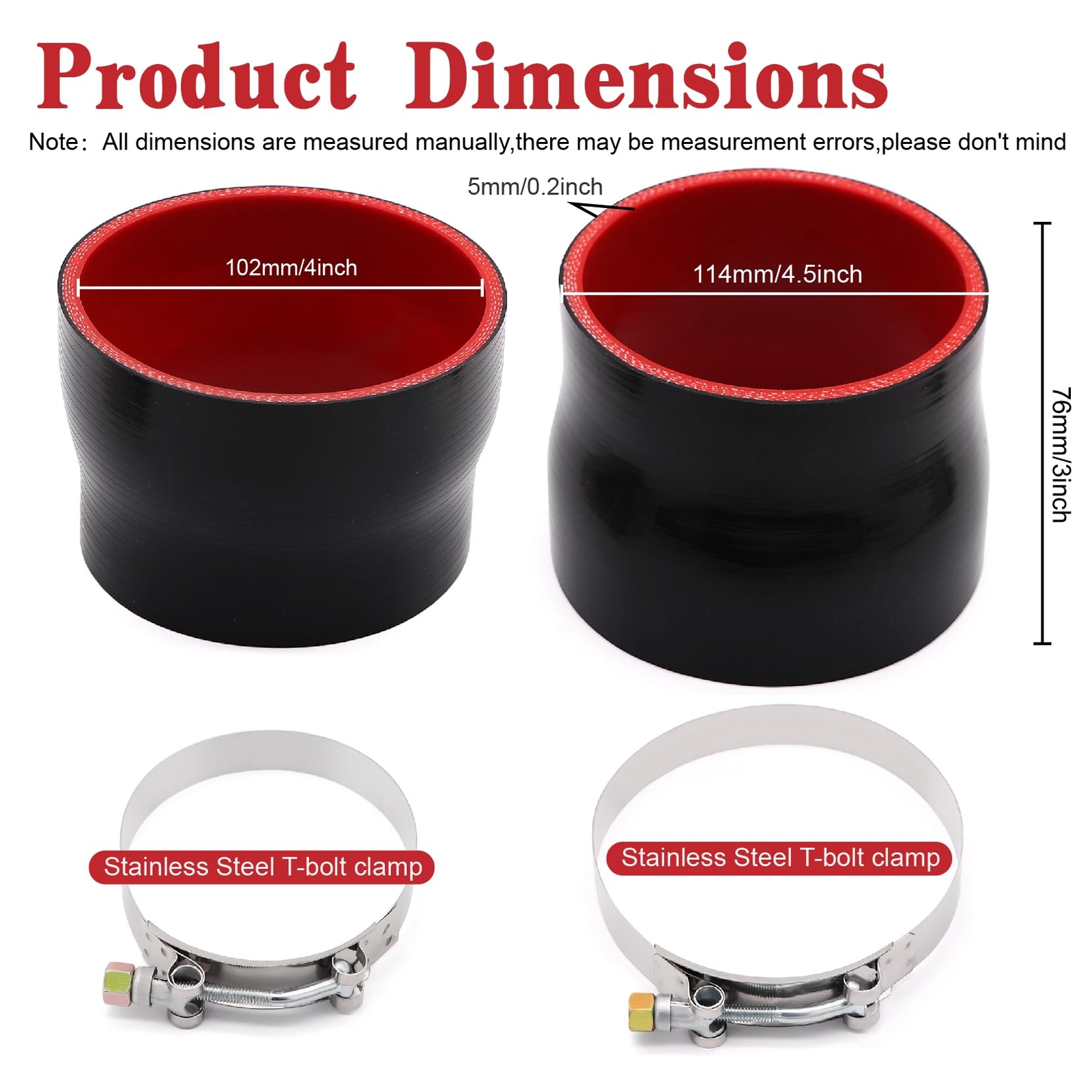 Straight Reducer Coupler Silicone Hose ID 4-inch to 4-1/2inch 4-Ply Stainless