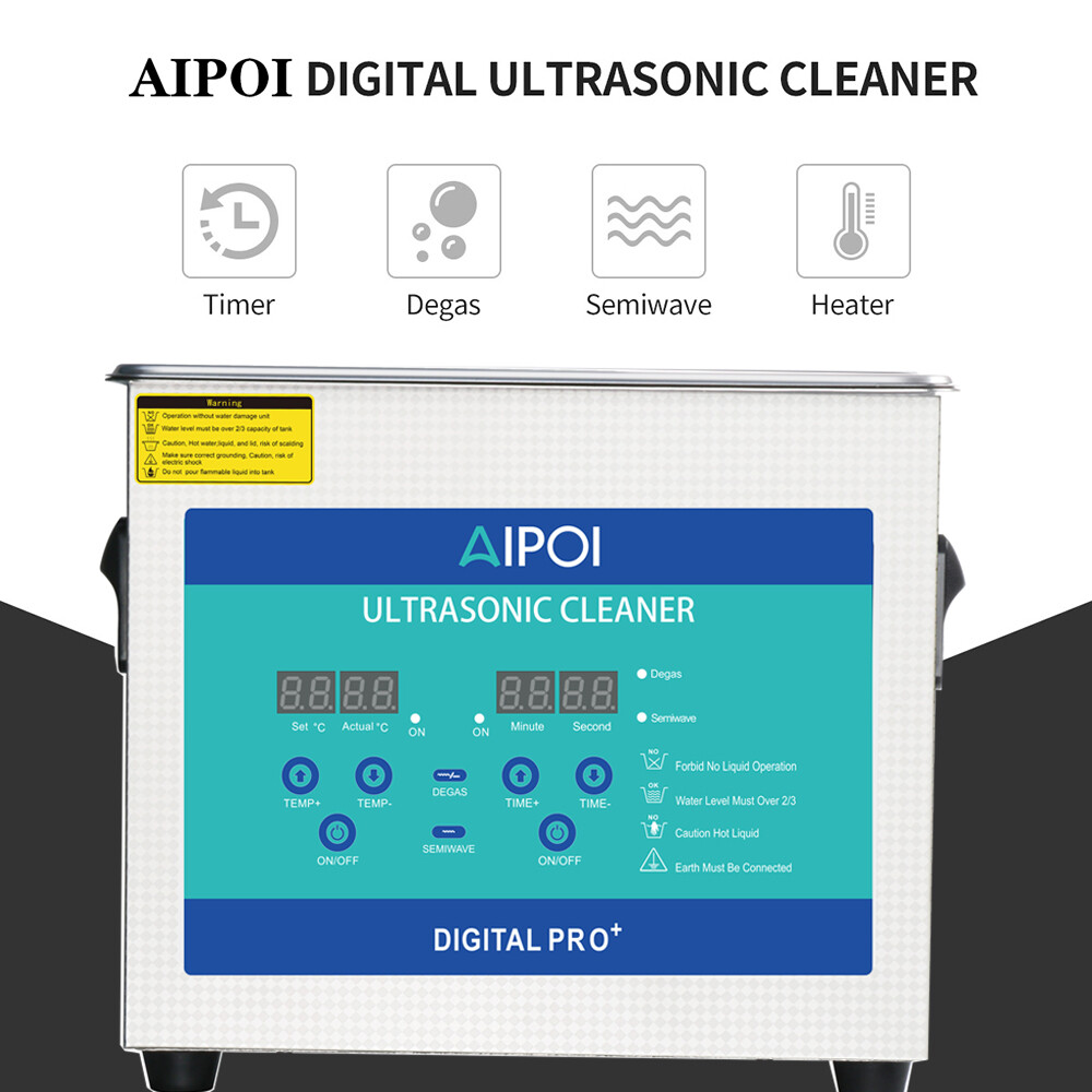 AIPOI Stainless Steel Industry Ultrasonic Cleaner 3.2L Heated Heater w/Timer