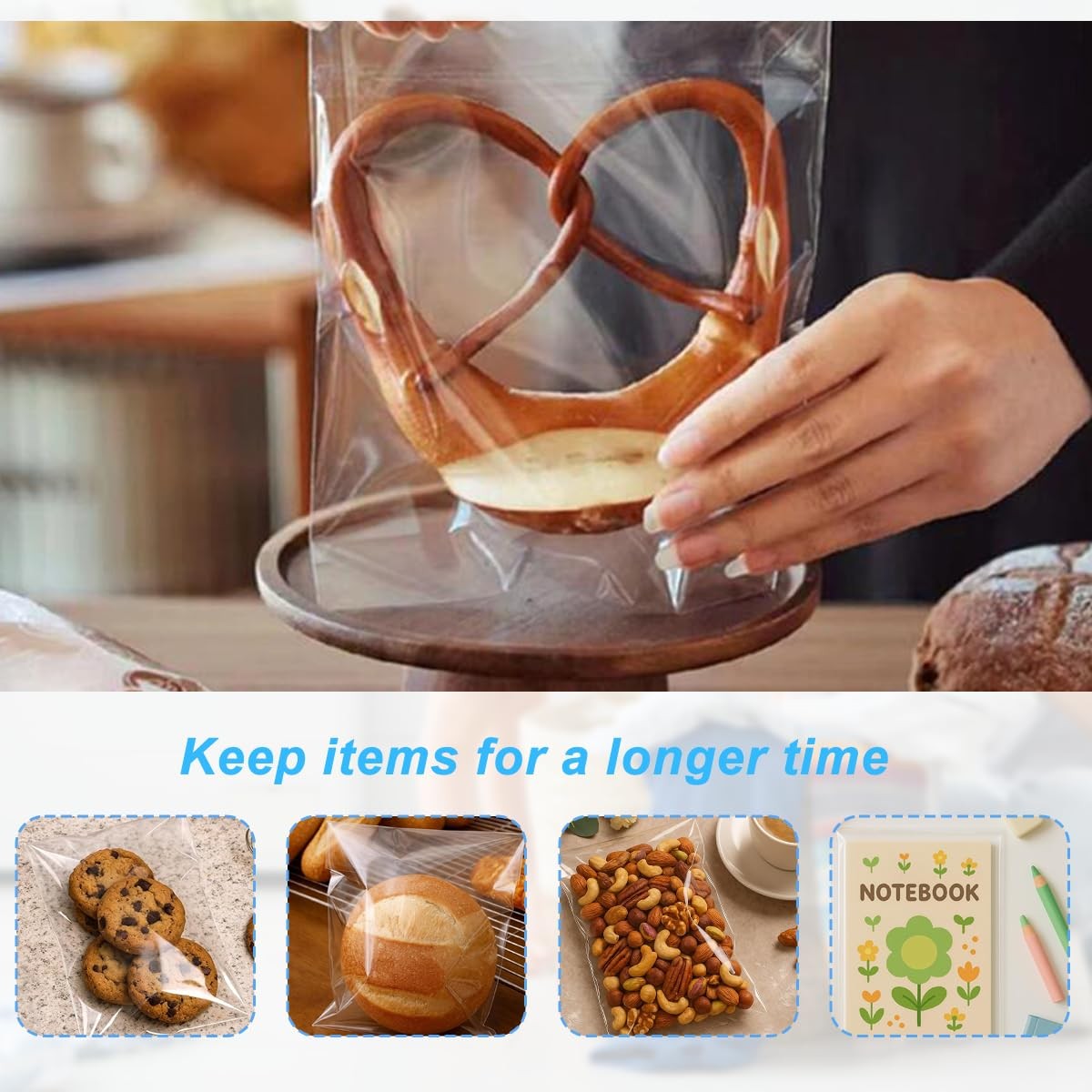 100 Pack 4.75×6.5 Inch Clear Resealable Cello Cellophane Bags 1.2mil Poly