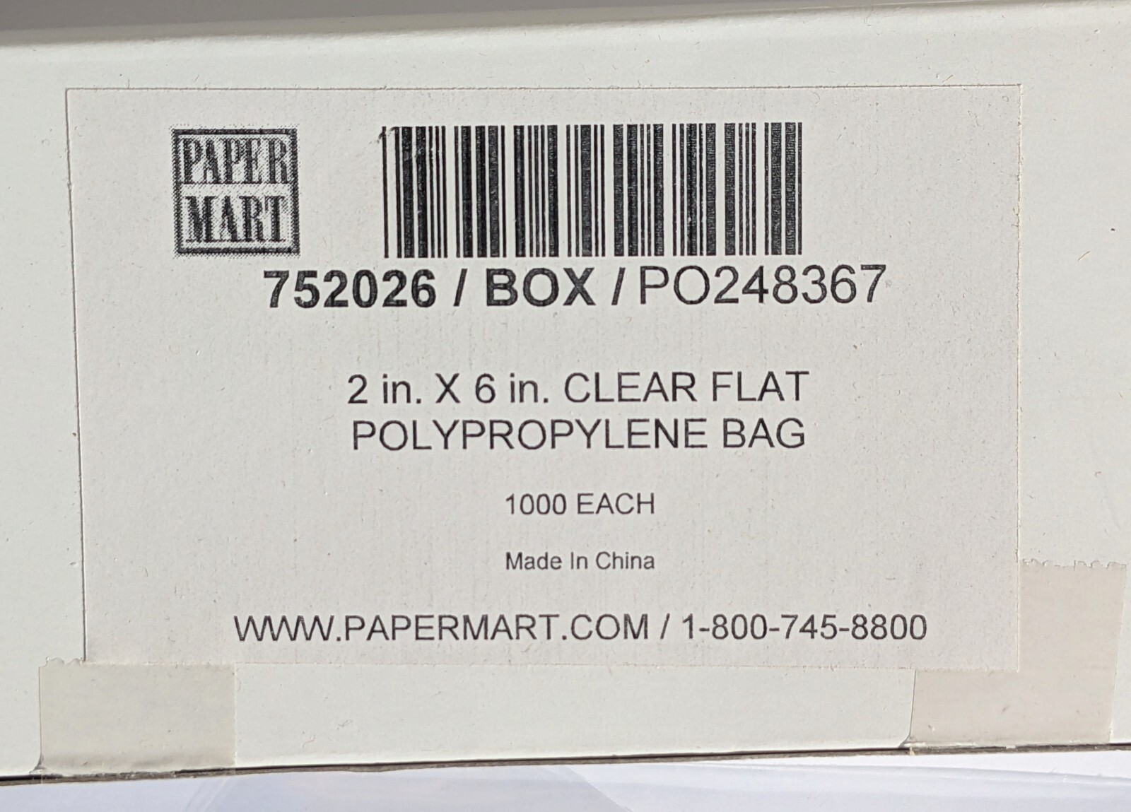 Clear Flat Bags 2 x 6″ – 1.2 Mil Polypropylene Bags, food grade; Quan: 1000
