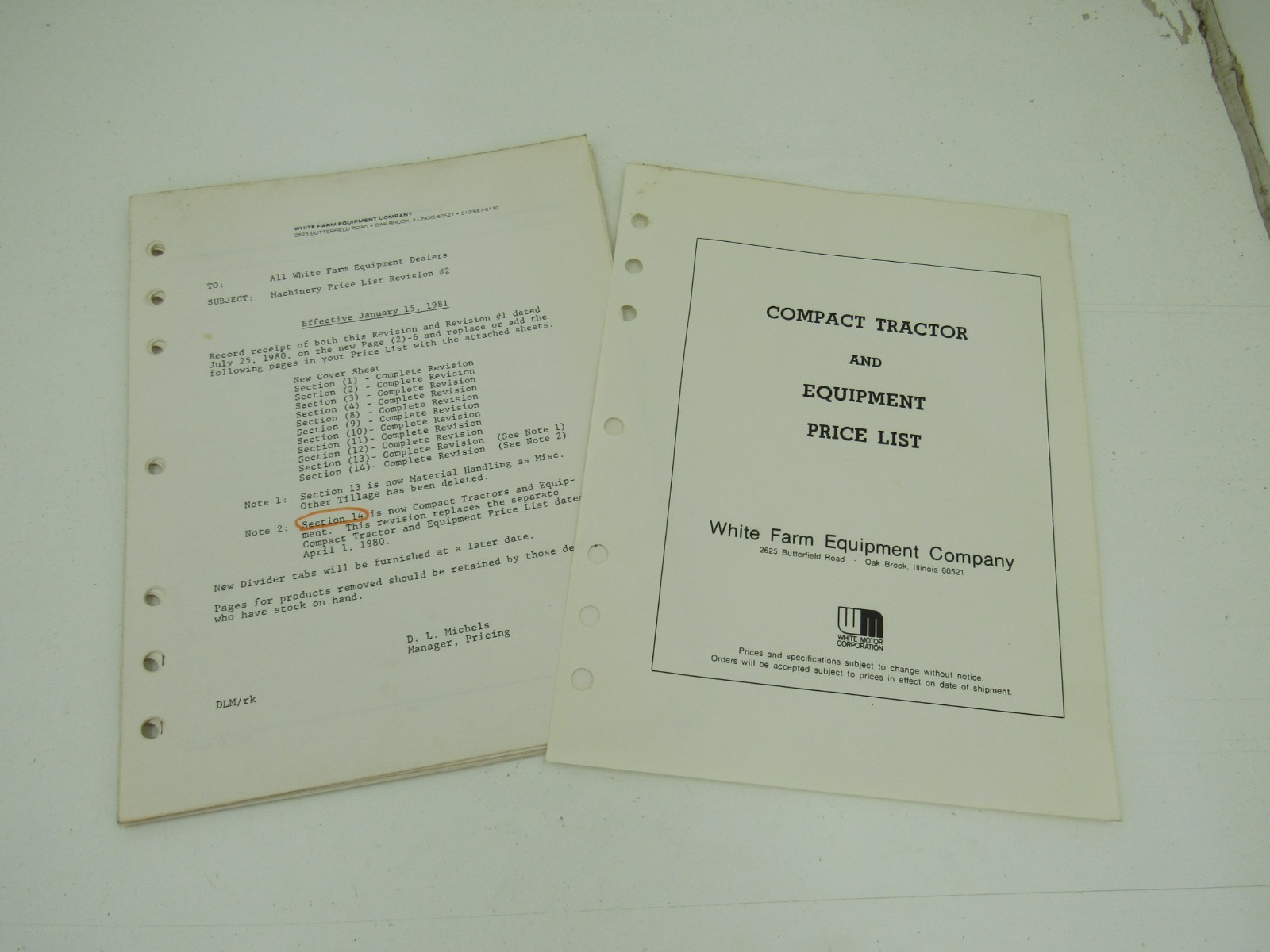 White Farm Equipment Price List 1981 2-30 2-35 Compact Tractors and Attachments