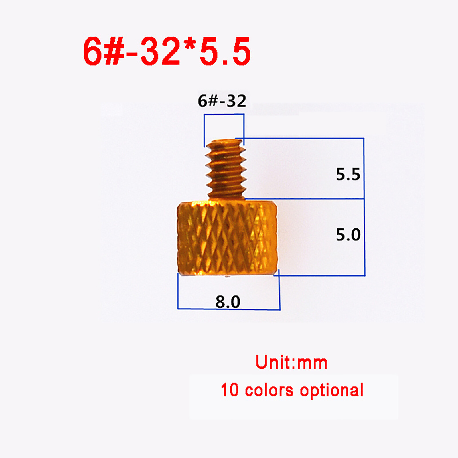 UNC 6#-32*5.5 Aluminium Anodised Knurled Thumb Screws Flat Head Hand Grip Bolts
