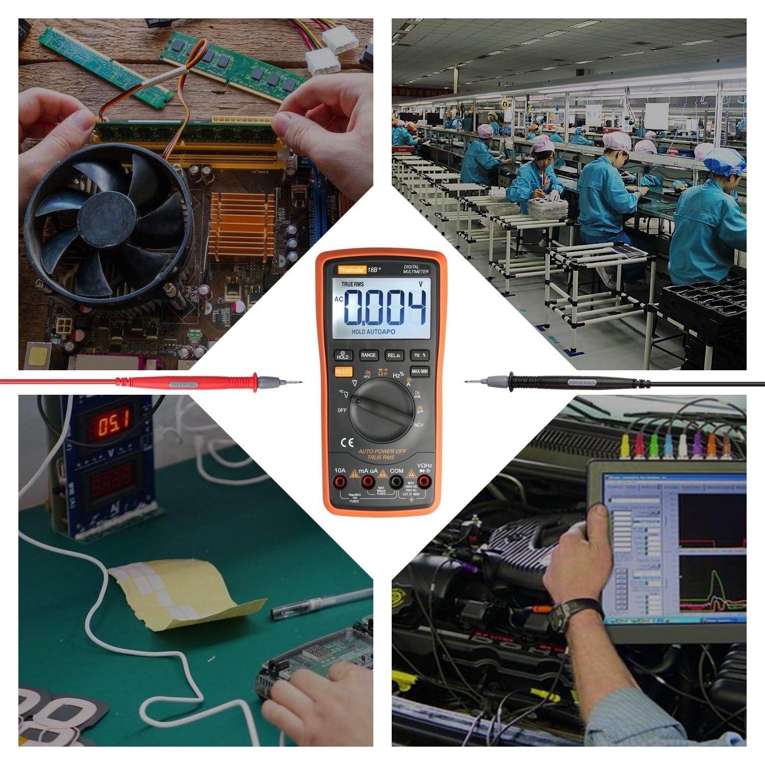 Auto Ranging Digital Multimeter TRMS 6000 with Battery Alligator Clips Orange