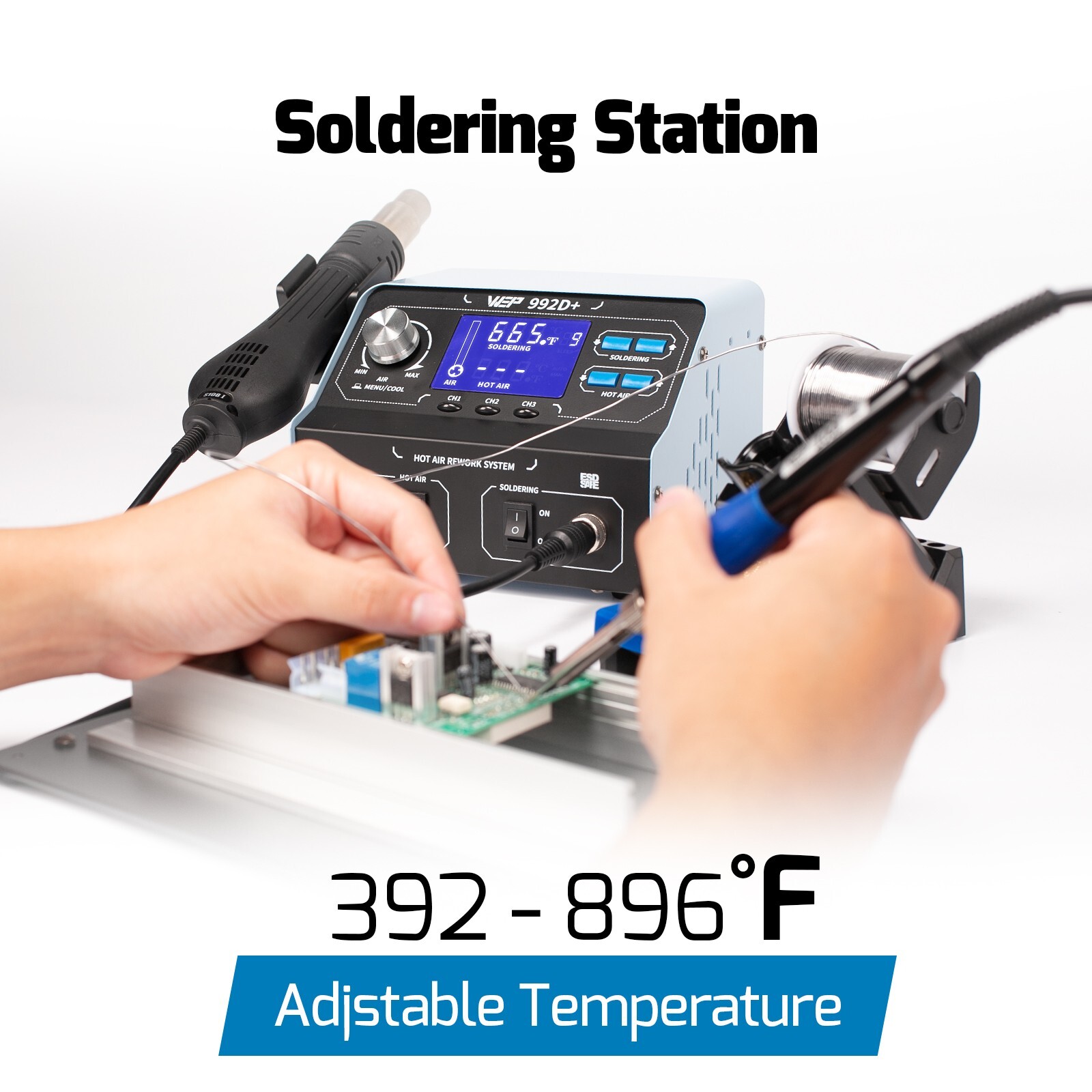 WEP 992D 750W 2in1 Soldering Station Hot Air Gun Desoldering Rework Station