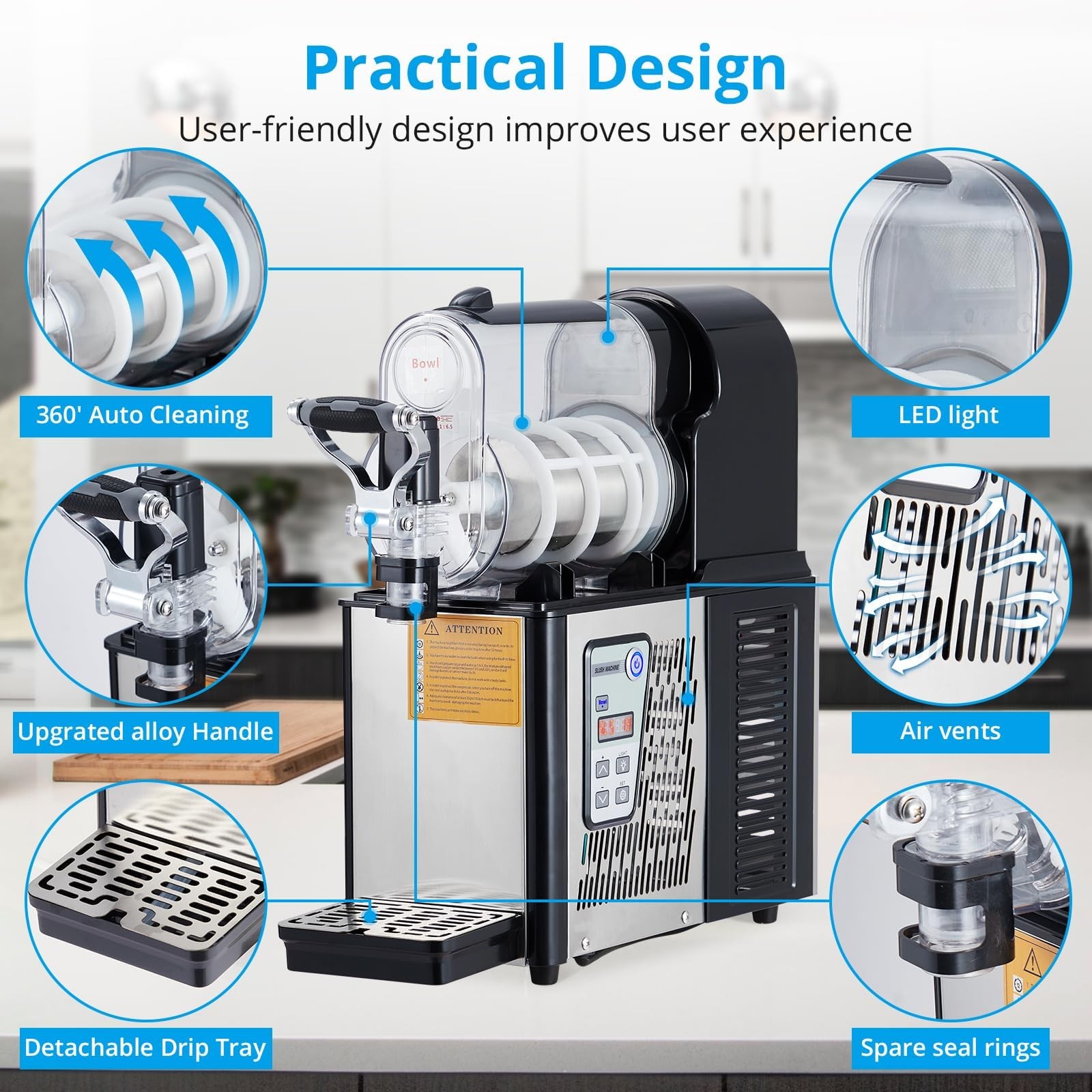 High-Capacity Dual-Tank Slushie Machine 7.2L Frozen Drink Dispenser 370W