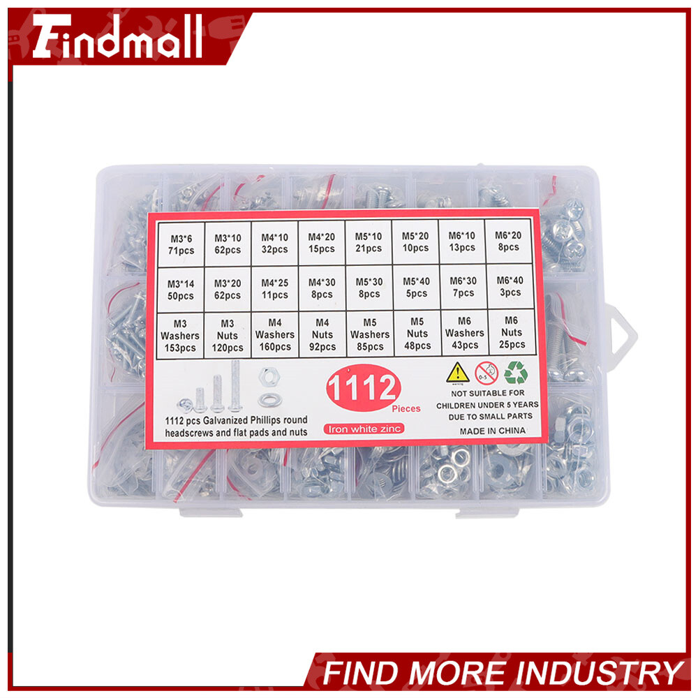 Findmall 1080Pcs Metric Machine Screws Bolts And Nuts Assortment Kit M3/M4/M5/M6