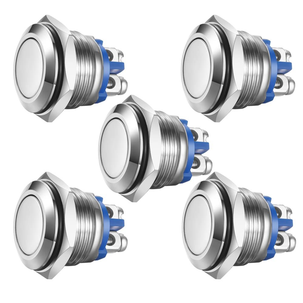 Metal Boat Horn Momentary Push Button 12mm Stainless Steel Starter Switch 5Pcs