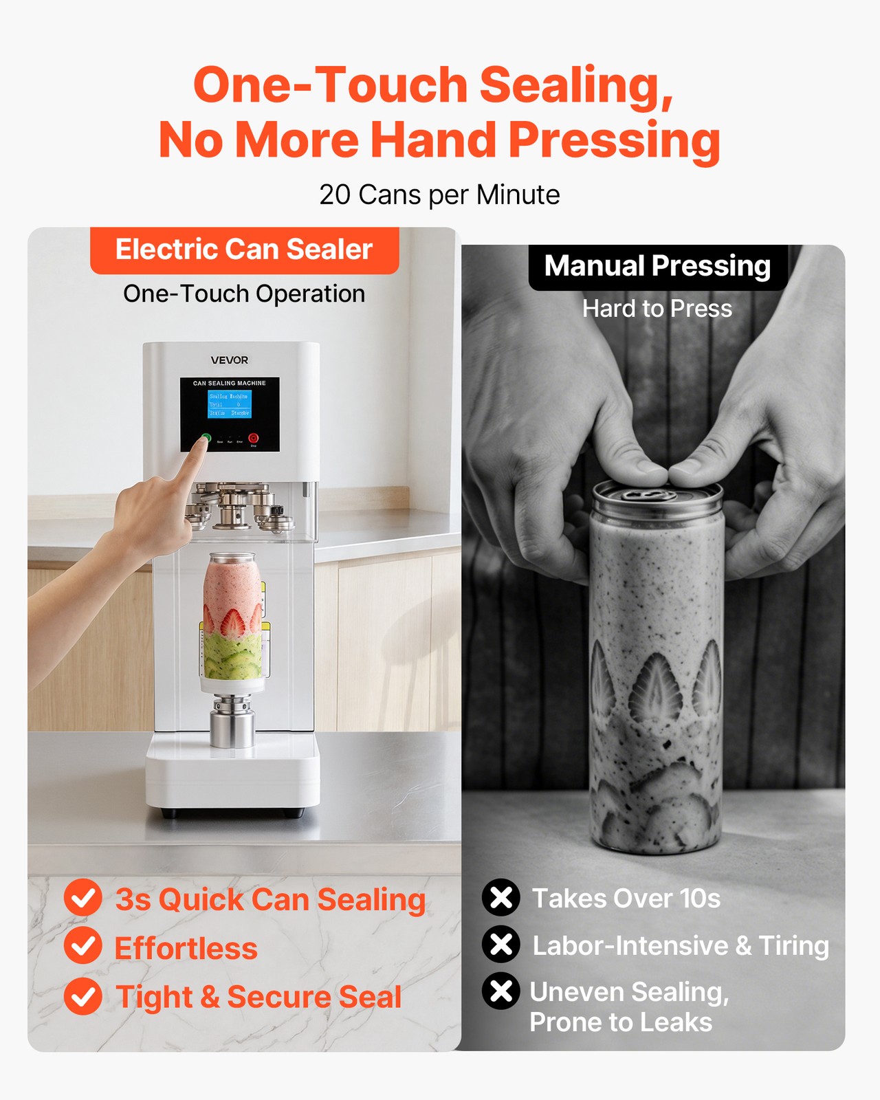 VEVOR Can Sealer Machine Automatic Commercial Soda Can Sealing Coffee Shop White