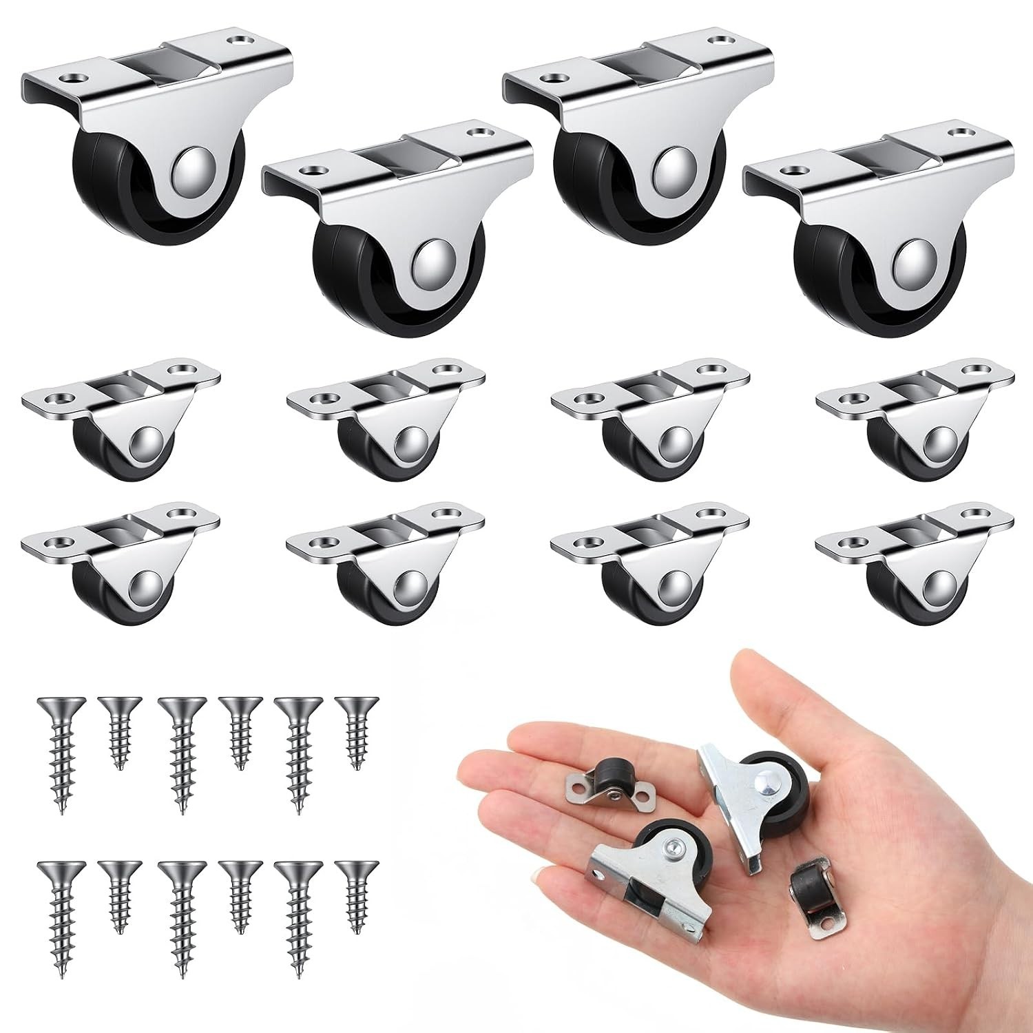 Complete 12 Pcs Mini Caster Wheels Set – Ideal for DIY and Furniture Projects
