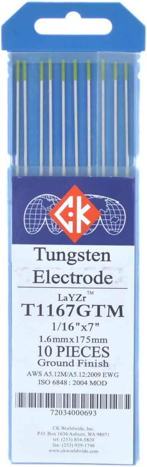 T1167GTM Tungsten Electrode 1/16″ X 7″, 10 Pack – Welding Electrode – Chartreuse