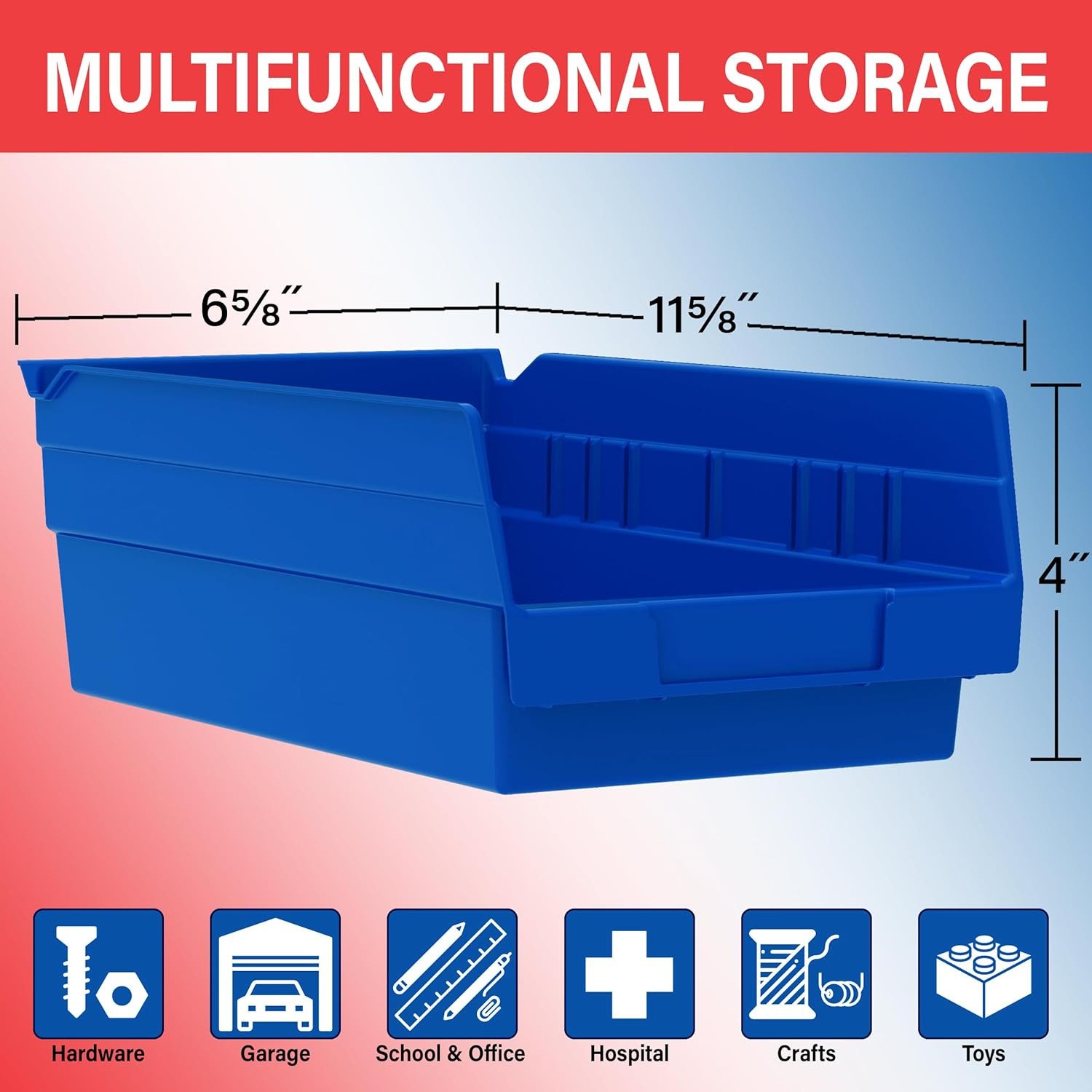 30130 Heavy Duty Plastic Shelf Bins, 12″X 6.5″X 4″, Red, 12-Pk | Heavy Duty Nest